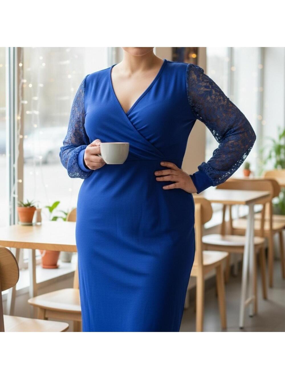 Cobalt Blue Lace Sleeve Dress
